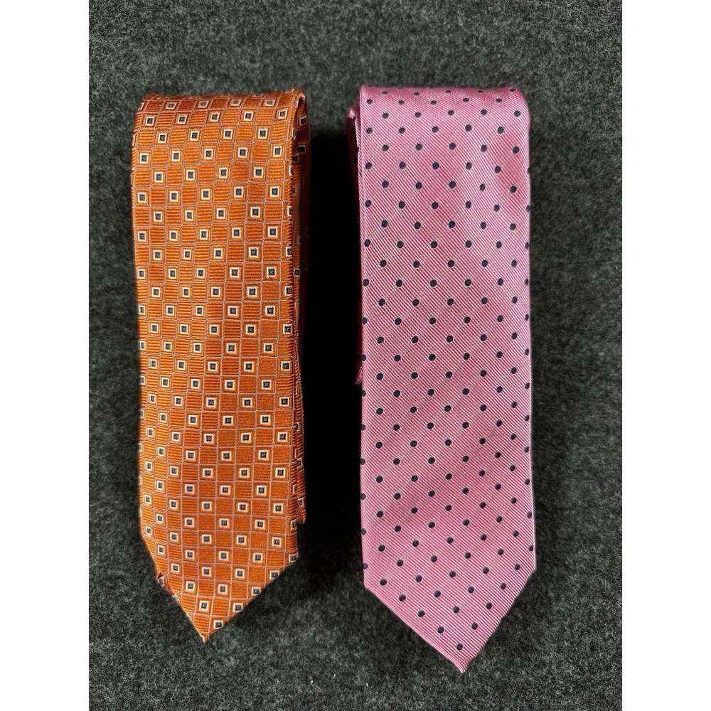 JOS. A. BANK Traveler Collection Tie Set Of 2 Pink Orange 100% Silk Colorful